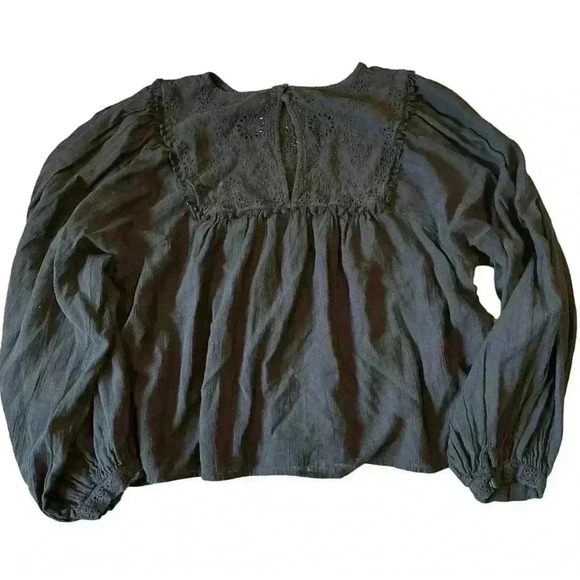 Free People Womens Black Valencia Eyelet Top Size Medium - Picture 4 of 6